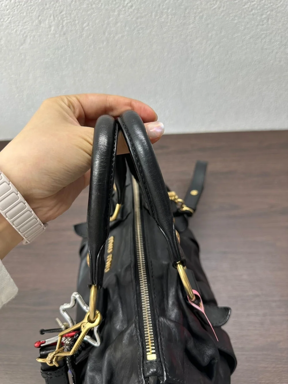 Miu Miu Vitello Lux 2way Black Leather Satchel Bag